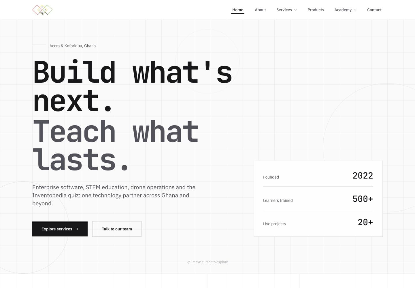 M-HUB Technology public landing page introducing technology and education services